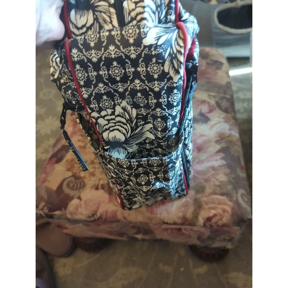 Petunia Pickle Bottom Diaper Bag Black Red Geometric Floral Design Thick Strap